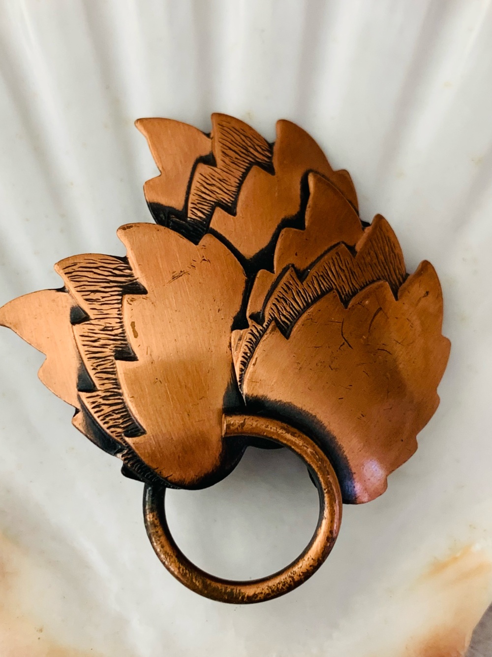 Renoir Copper Leaf Statement Brooch Mid Century Modern Organic